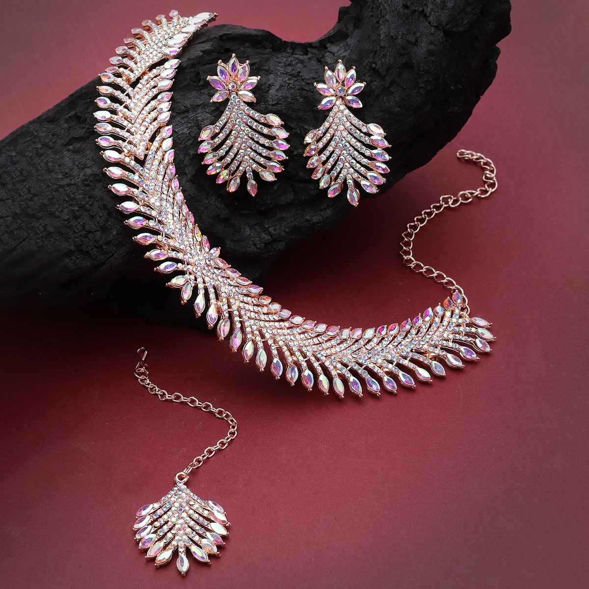 Sukkhi Graceful Rose Gold Plated Rose Gold Stone Studded Choker Necklace Set