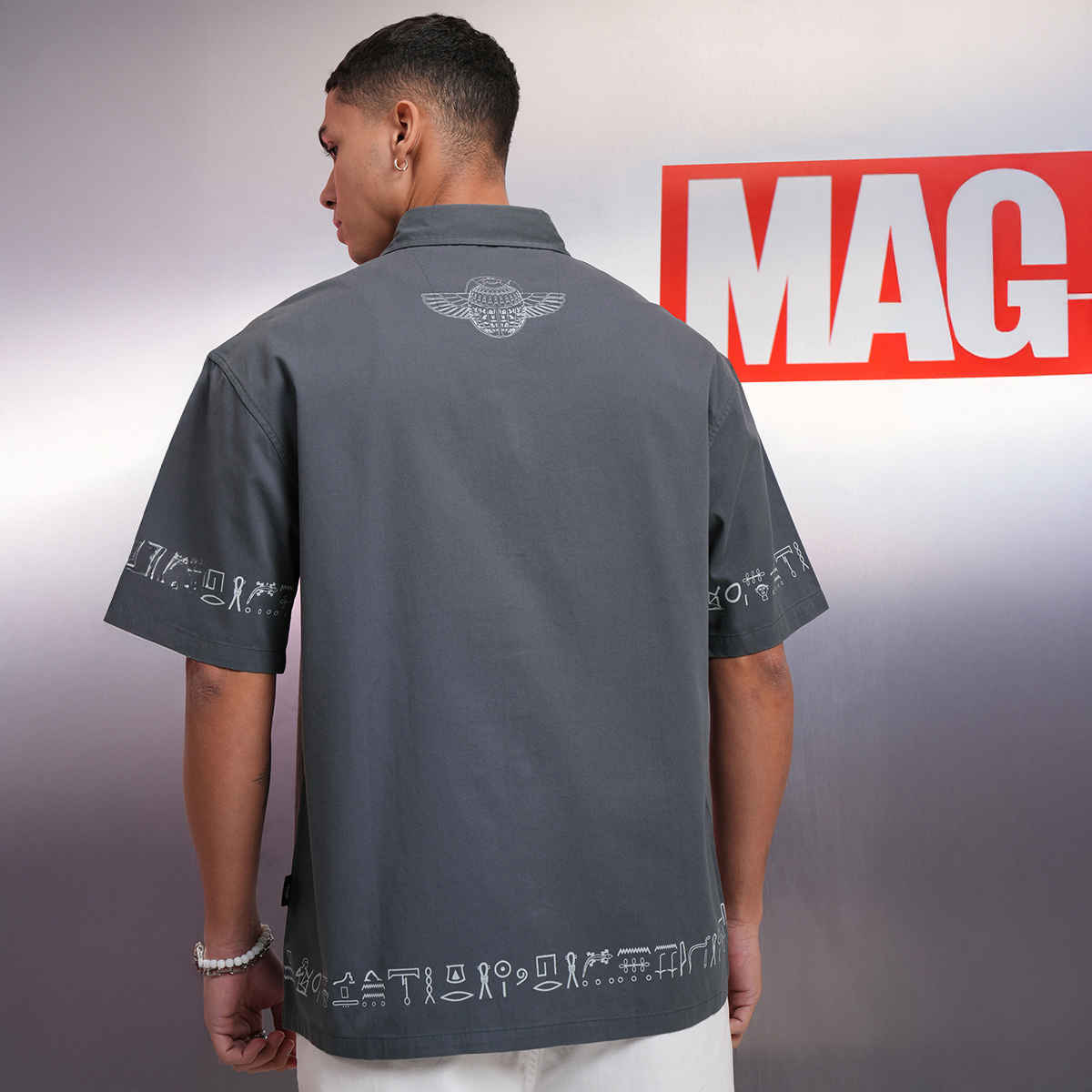 HIGHLANDER Men's Marvel Moonknight Printed Oversized Casual Shirt | Dusty Blue - XL