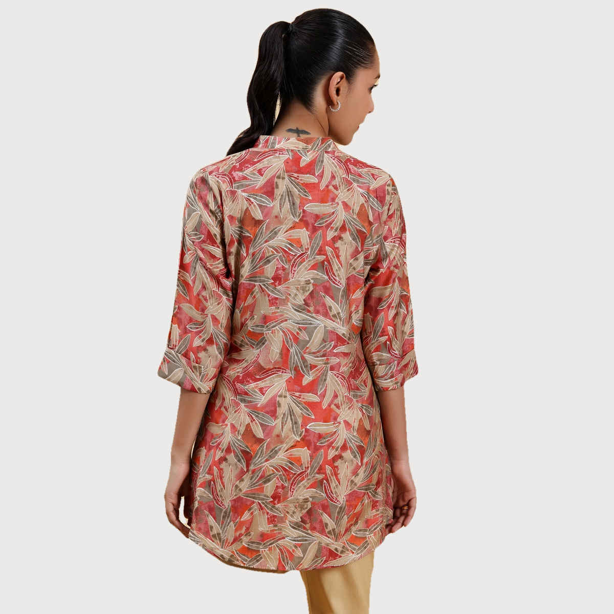 Libas Floral Printed Straight Women's Kurti With Short Button Placket | Beige | M