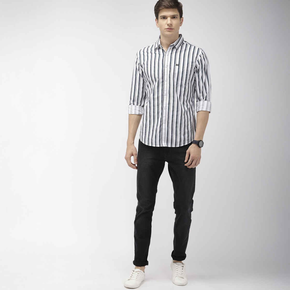 The Indian Garage Co Men's Slim Fit Multi Stripes Casual Shirt | White - XL