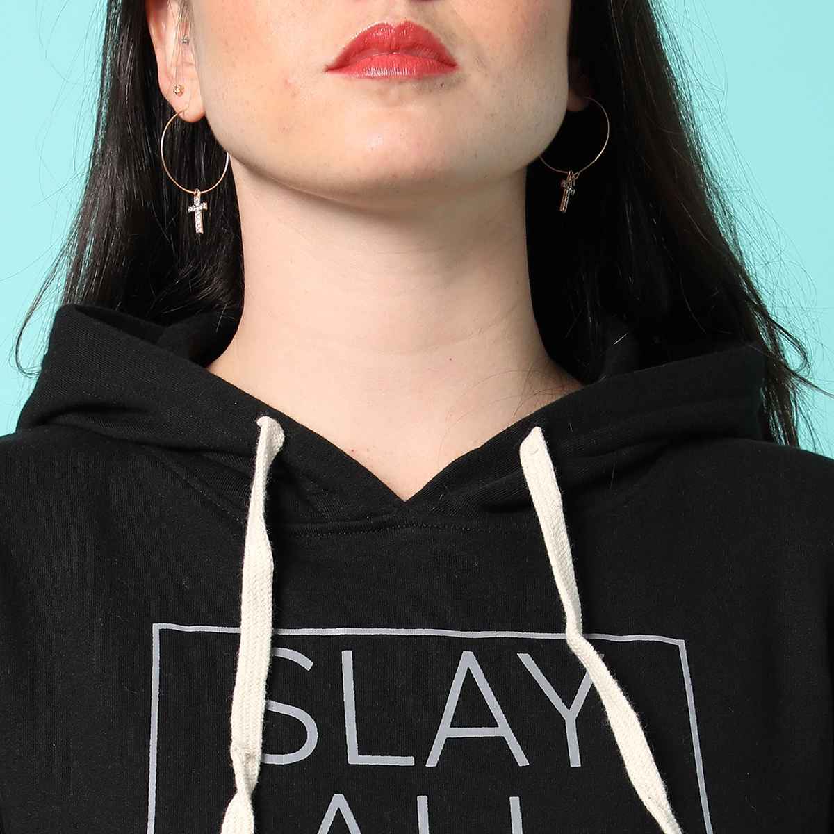 Campus Sutra Women's Hooded Sweatshirt | Black - L