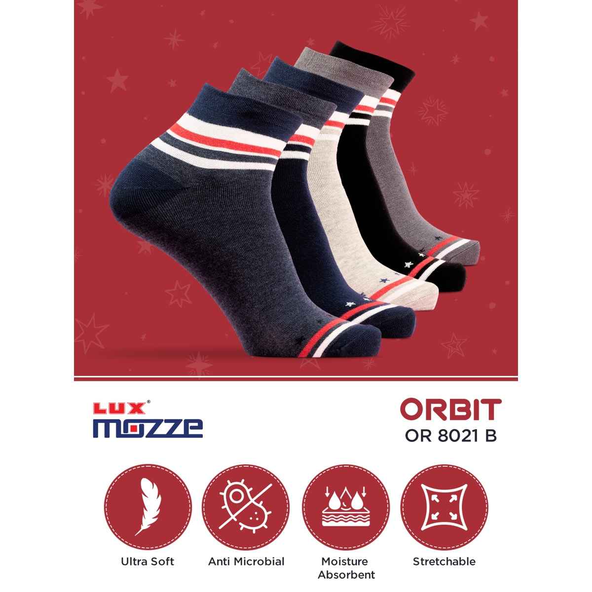 Lux Mozze Men's Solid Cotton Ankle Socks | Assorted - Free Size
