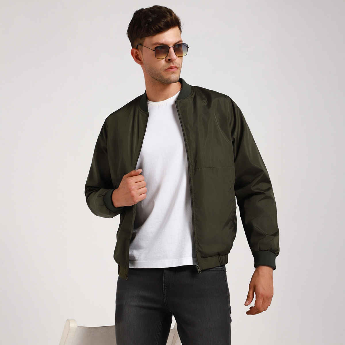 Dennis Lingo Men's Rib Collar Regular Fit Solid Green Jacket | Dlmjkw23022 - Gn | XL