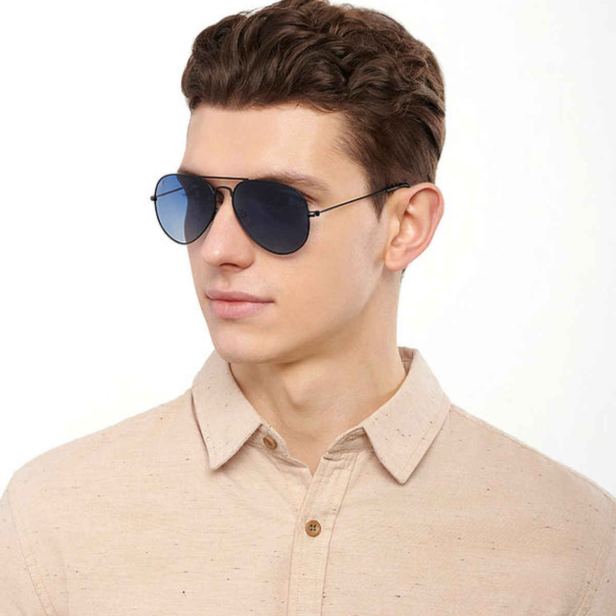 Vincent Chase By Lenskart Unisex Solid Stainless Steel Aviator Sunglasses | Black and Blue - M