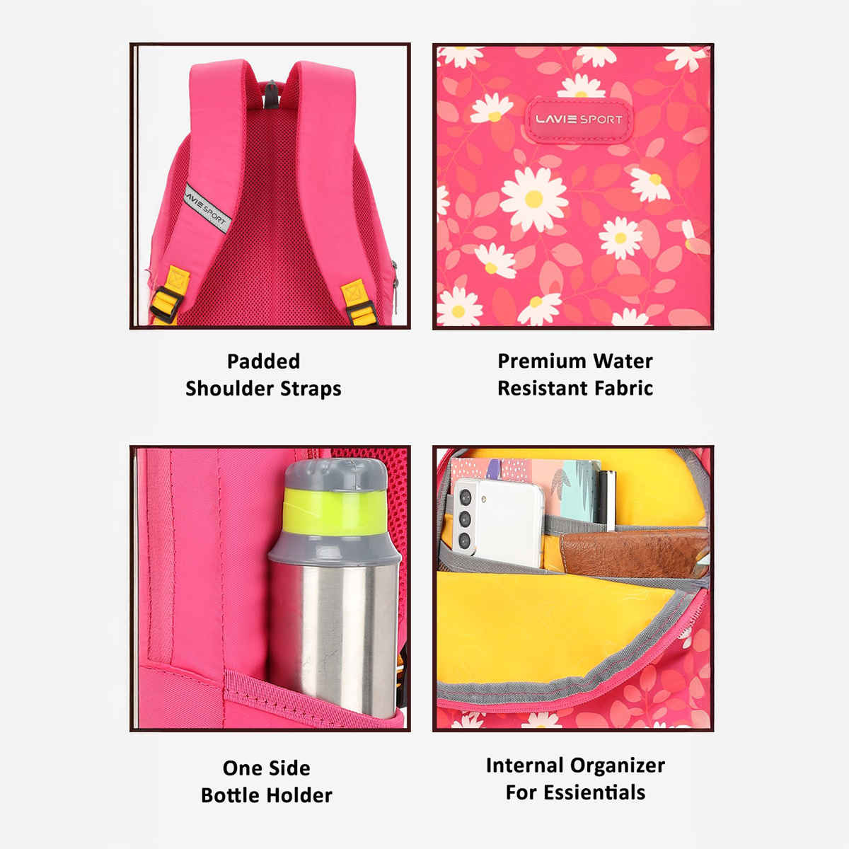 Lavie Sport Girl's Polyester 26 L Top Handle School Backpack | Magenta - 17 Inches