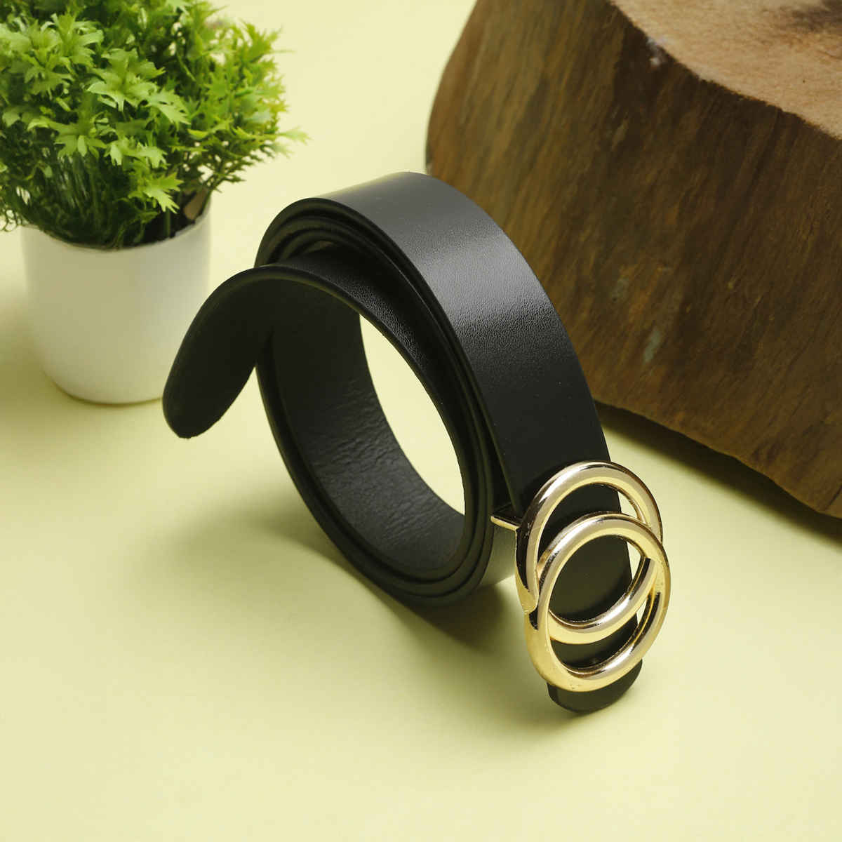 Teakwood Women's Solid Genuine Leather Belt | Black - One Size