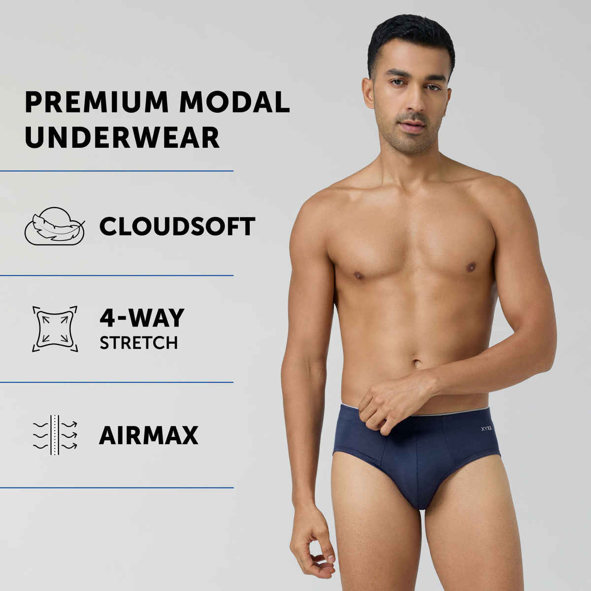 XYXX Men's Uno Modal Briefs pack of 2, Black & Dress Blue| L