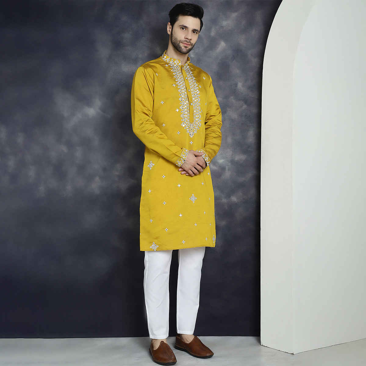 Jompers Men's Kurta | KO 5045 | Mustard - L