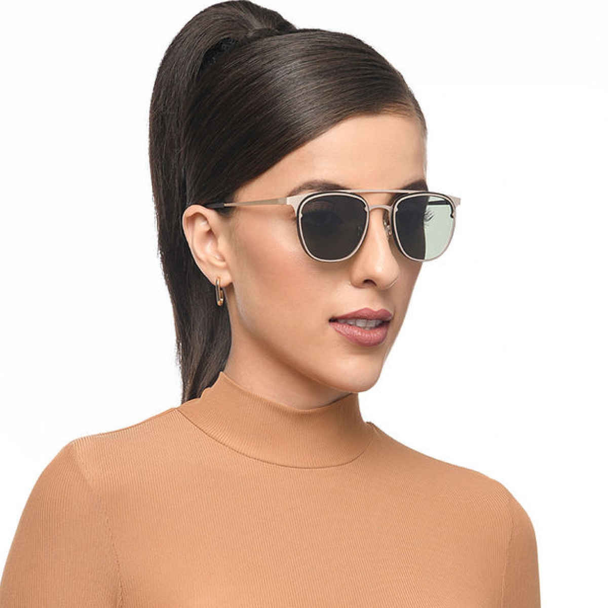 Vincent Chase By Lenskart Unisex Solid Metal Square Sunglasses | Golden and Green - S