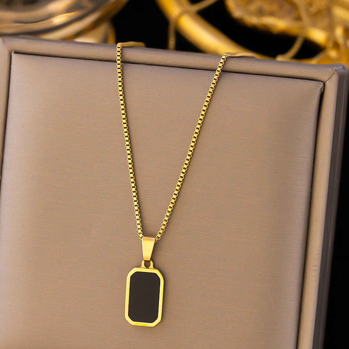 LabelShe Gold-Plated Black Geometric Pendant Necklace | LS-PS-26384
