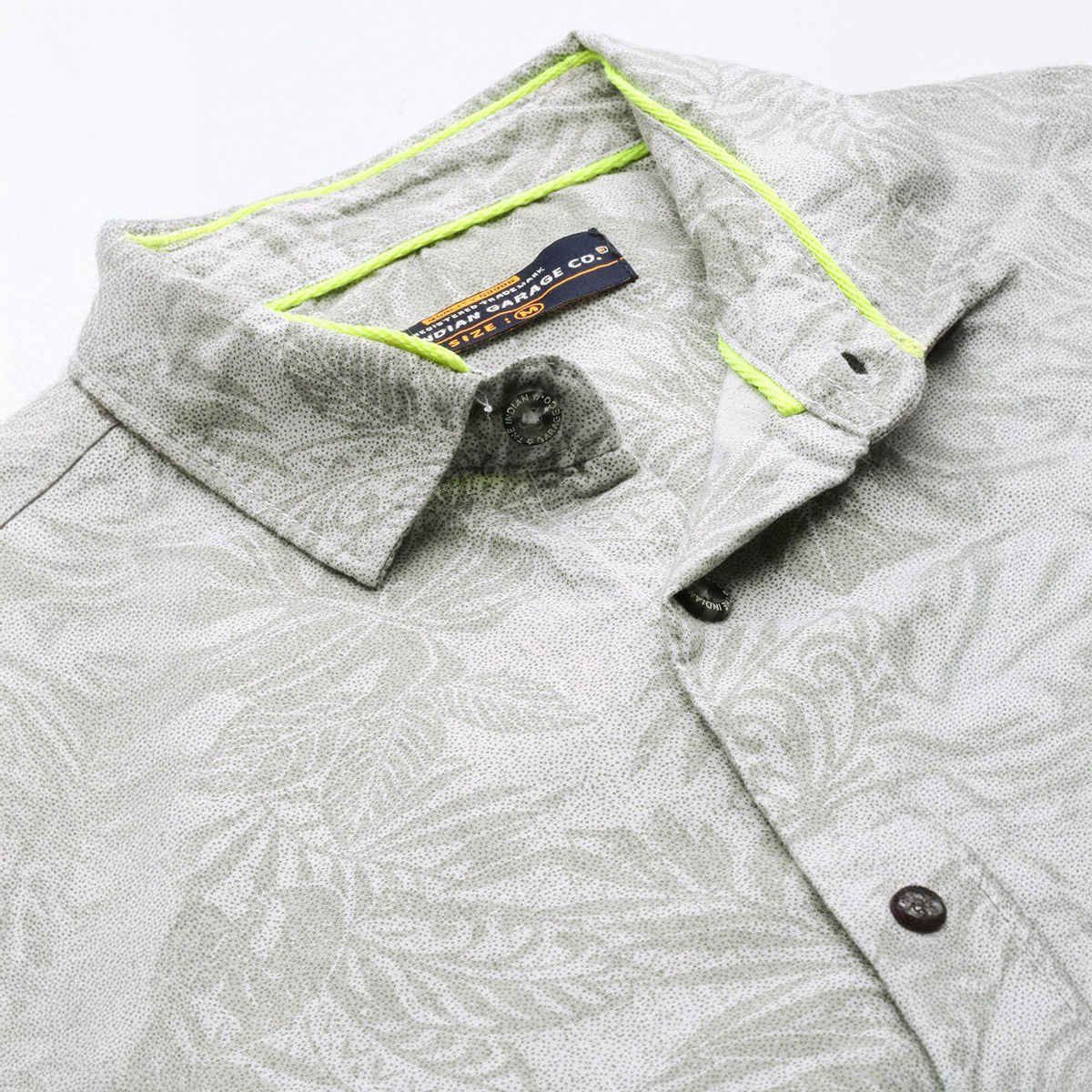 The Indian Garage Co Men's Slim Fit Tropical Casual Shirt | Grey - L
