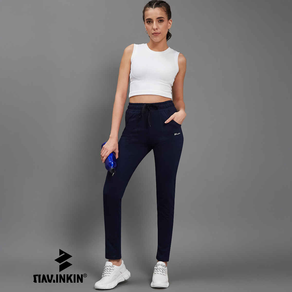 Blinkin Women's Cotton Pyjamas & Track Pants with Side Pockets | Navy - M