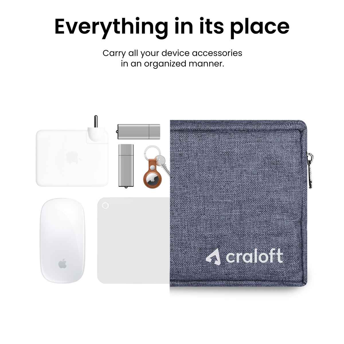 Craloft Polyester Gadget Charger Pouch/Travel Organizer Pouch for Cables/Hard Disk/Charger (Grey)