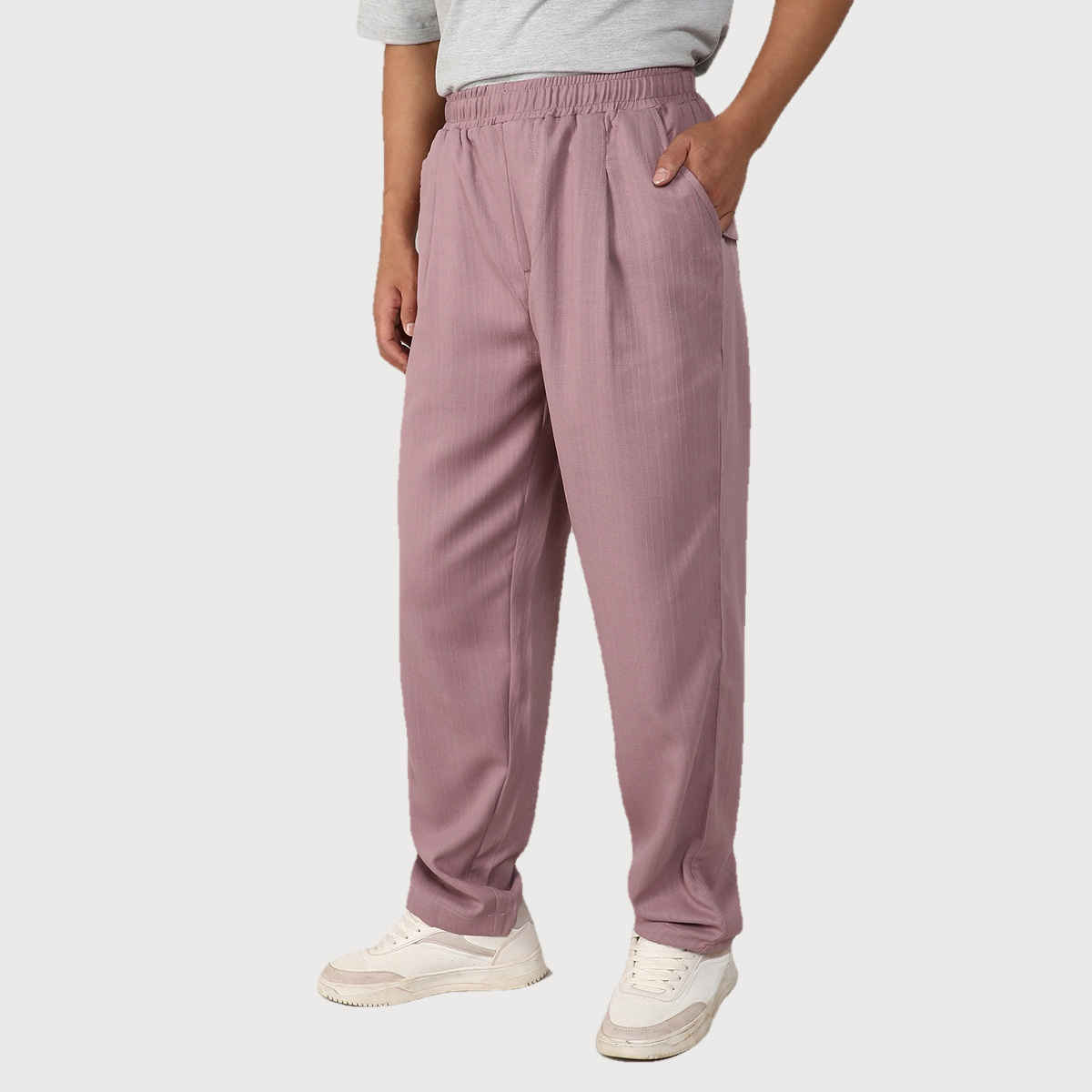 Campus Sutra Men's Tailored Linen-Blend Trousers | Pink - 34