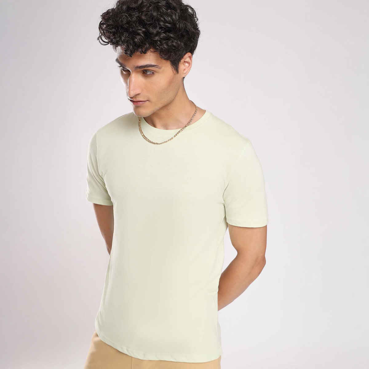 Nobero Men's Plain Classic Fit T-shirt | Cream - XXXL