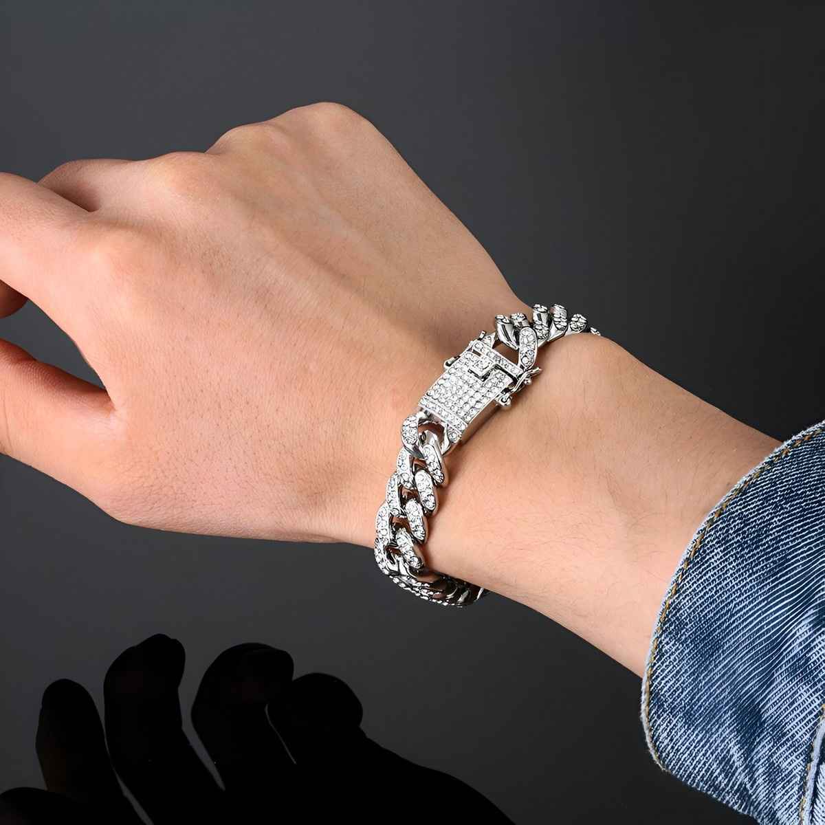Fashion Frill Men's Studded Bracelet Silver Regular