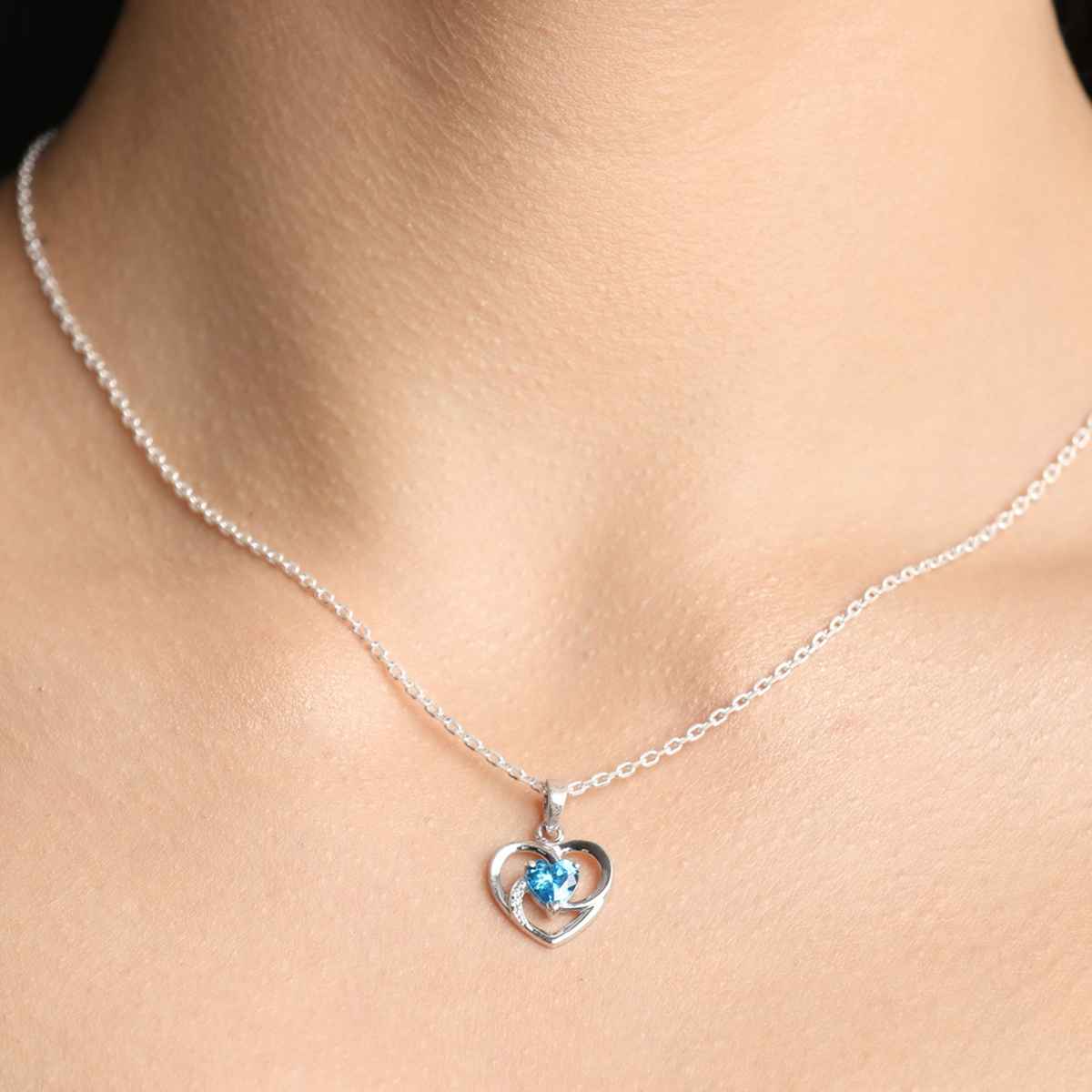 Clara 925 Sterling Silver Heart Pendant Chain Necklace | Rhodium Plated | Swiss Zirconia
