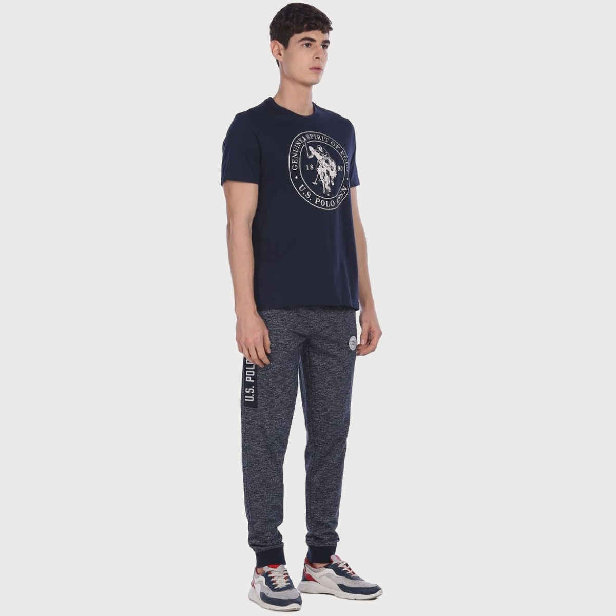 USPA Men's Printed Lounge Round Neck T Shirt - Regular Fit - Navy Blue - XL