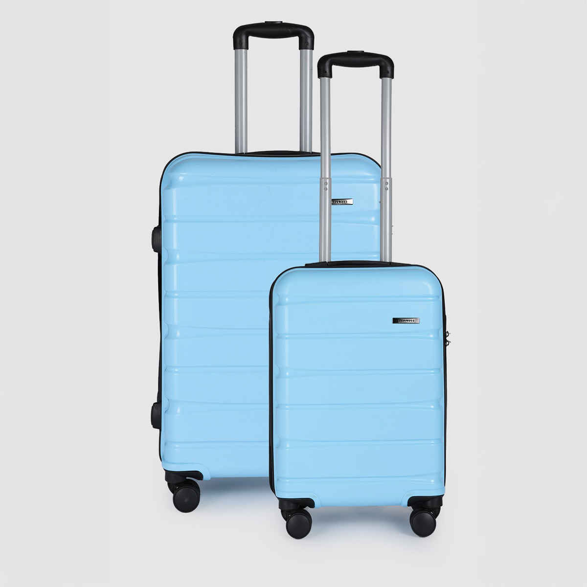 Teakwood Textured Polycarbonate 32.2 L Retractable Hard Luggage Trolley Bag | Blue - S and M