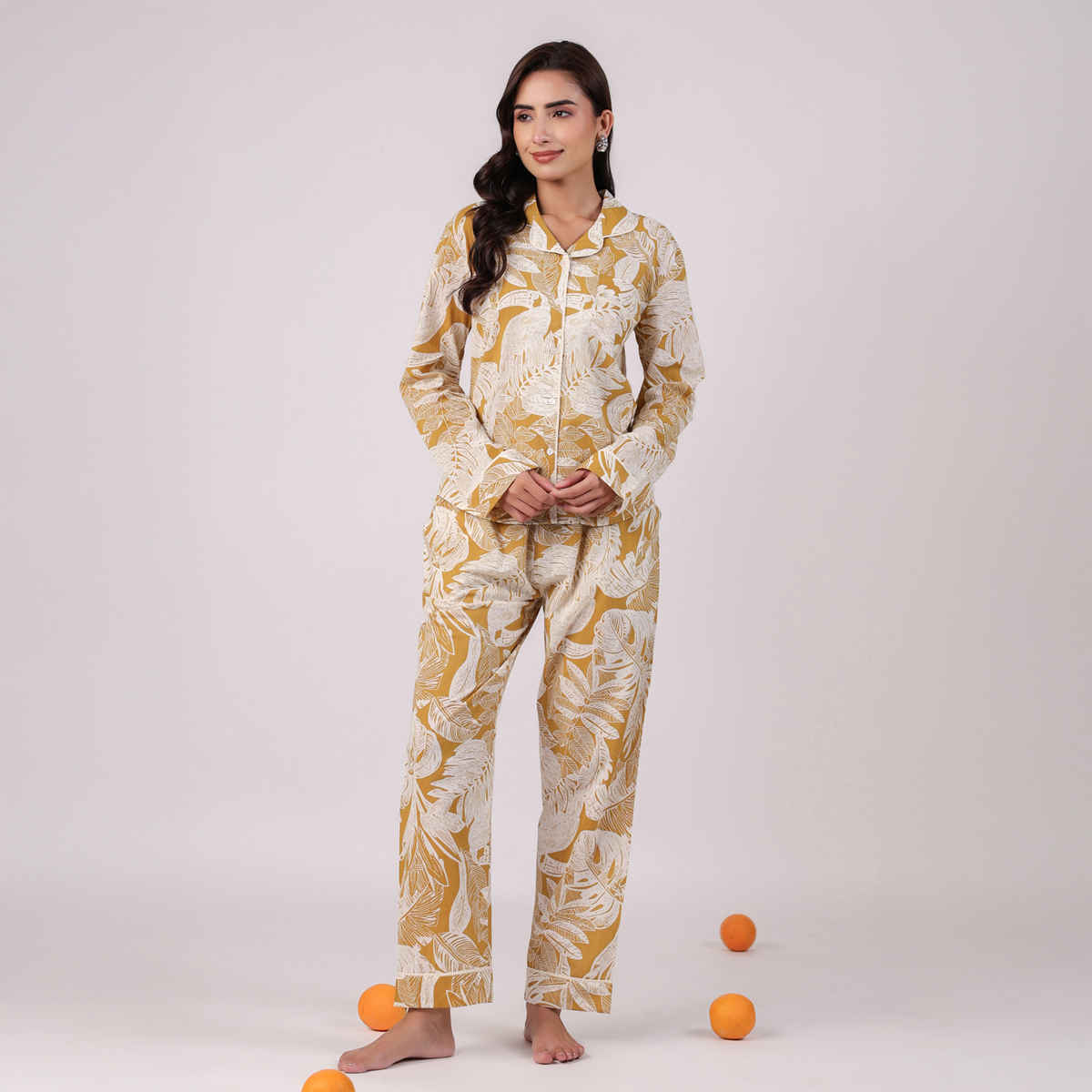 Sanskrutihomes Women's Pure Cotton Night suits | SE-NSP-625 | Yellow - L