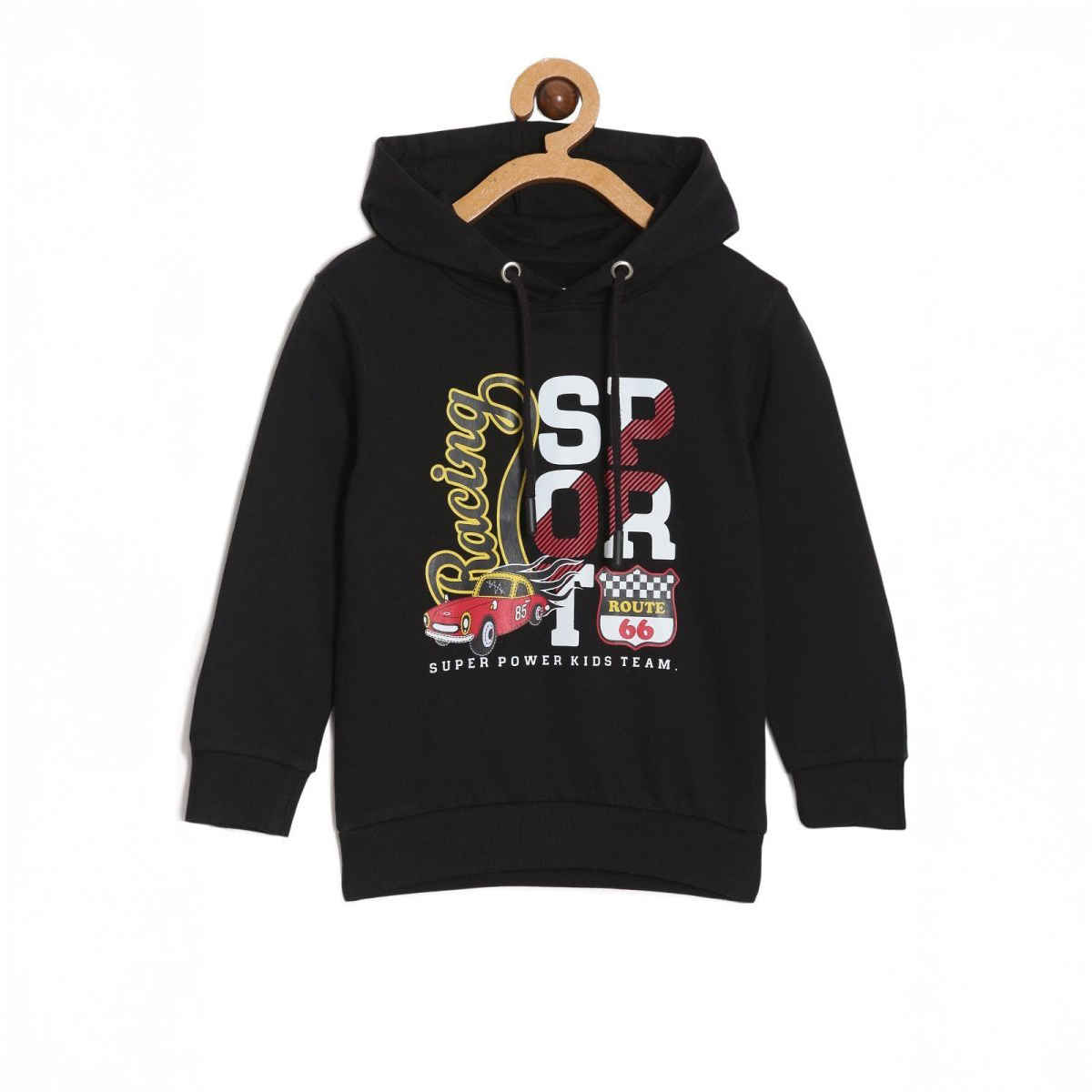The Mom Store Boys Racing Sport Hooded Sweatshirt | Kww-An-Bwzh | Black | 2-3 Years
