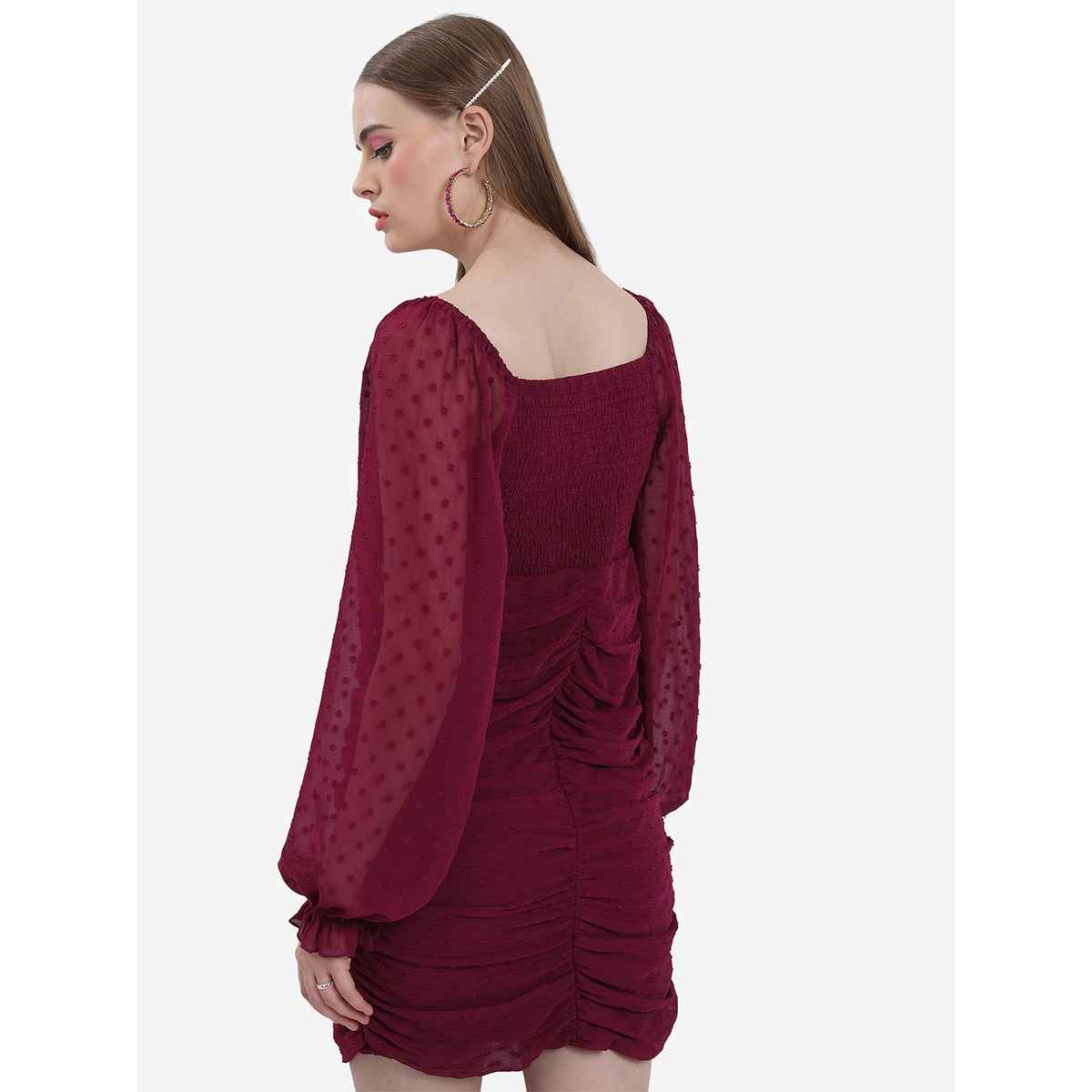 Ketch Women's Self Design Sweetheart Neck Ruched Sheath Mini Dress | Brown - M