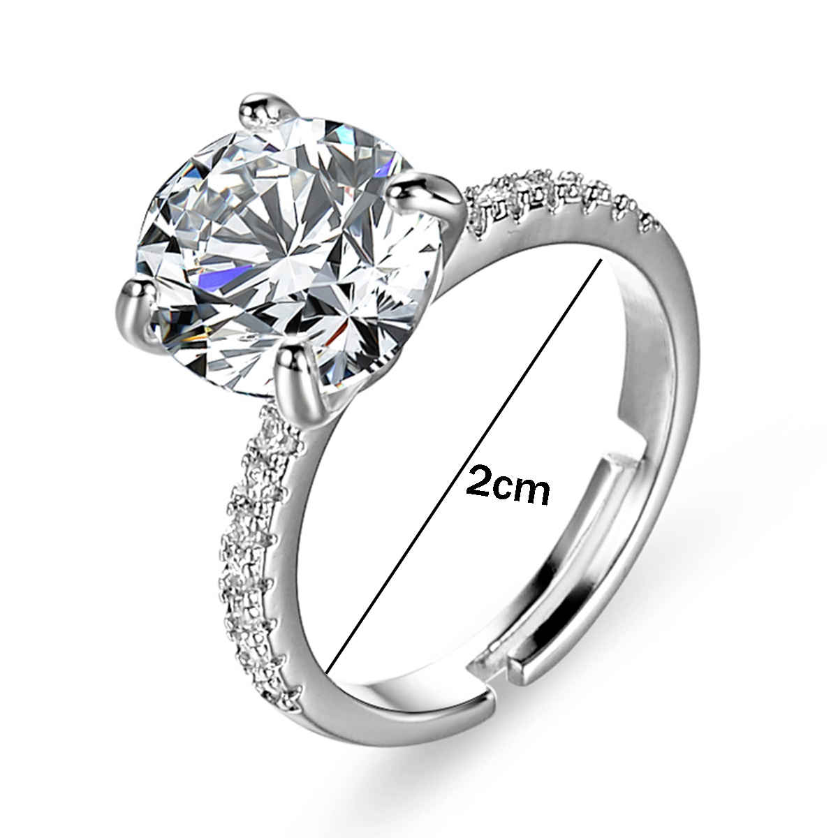 Label She Silver Plated Huge CZ Solitaire Adjustable Ring | LS-RNG-5249
