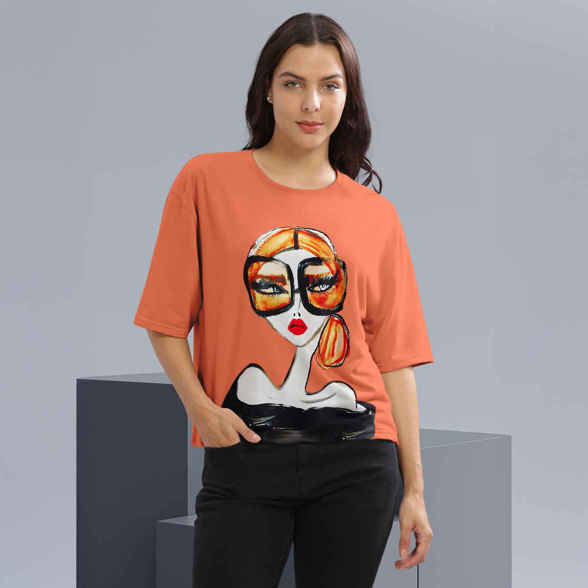 Hellcat Women's Orange Trendy Printed Crop Top | M