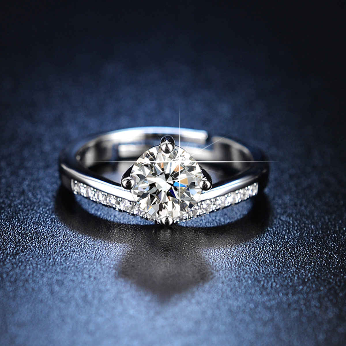 Label She Silver Plated AD Solitaire Adjustable Ring | LS-RNG-5205
