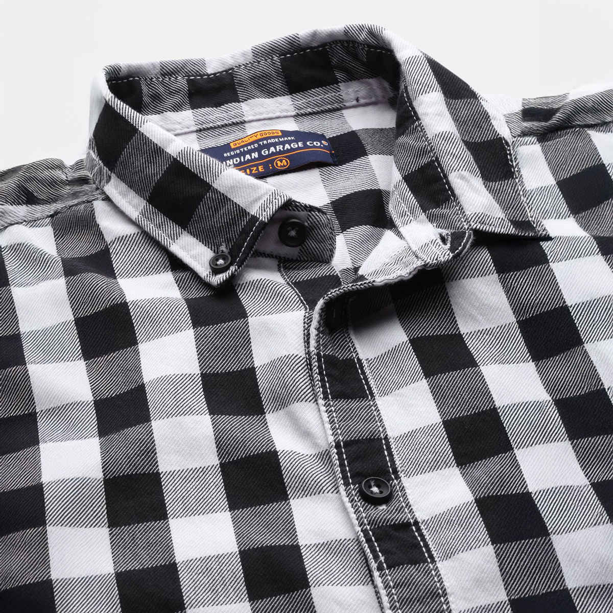 The Indian Garage Co Men's Slim Fit Checkered Casual Shirt | White - L