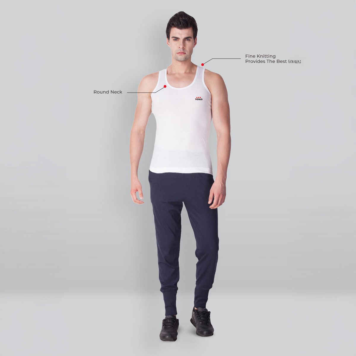 Lux Venus Super Combed Cotton Ribbed Round Neck Sleeveless Vest for Men, White, 100 - Pack Of 3