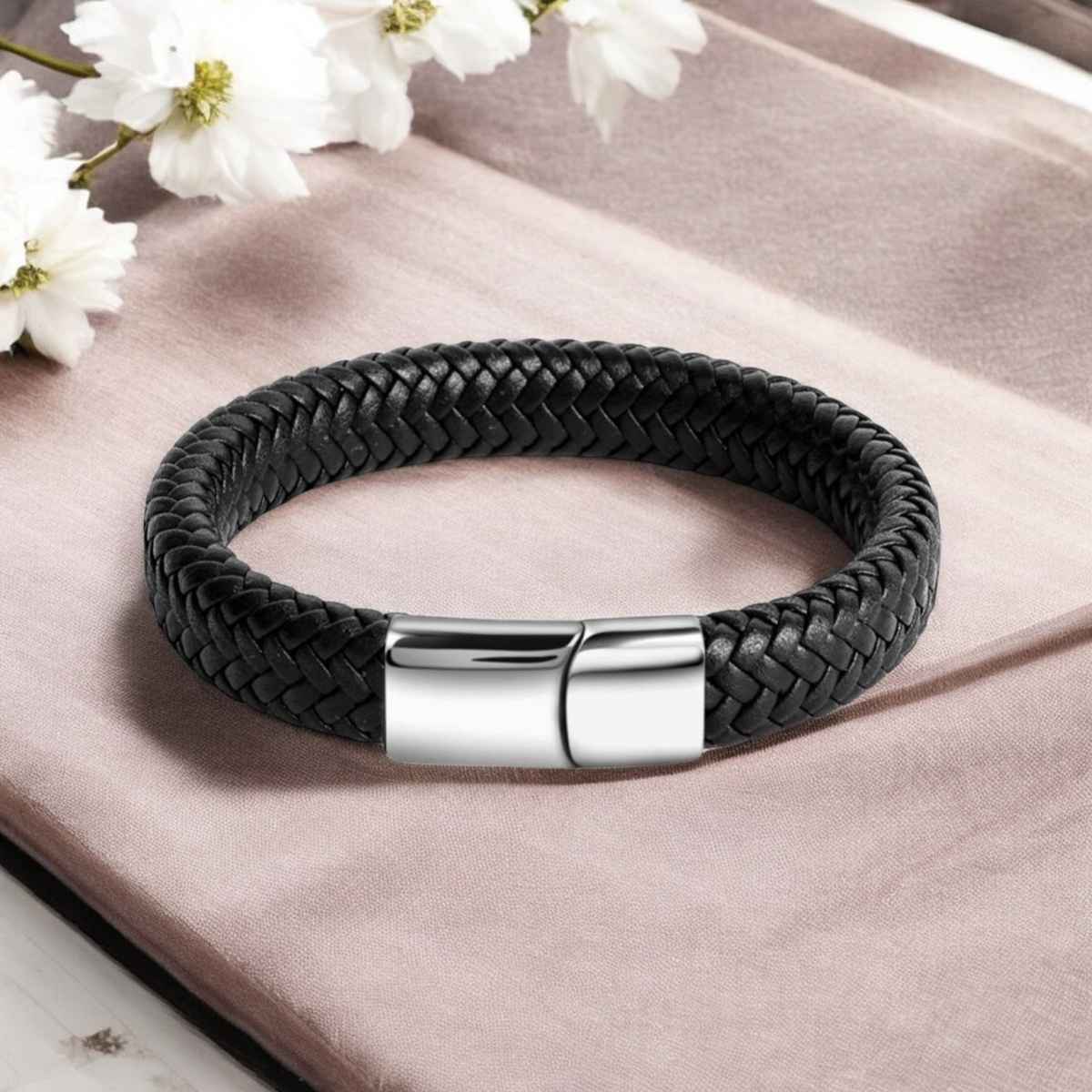YouBella Bracelets for Men and Boys Black Leather Bracelet (YBBN - 92150)