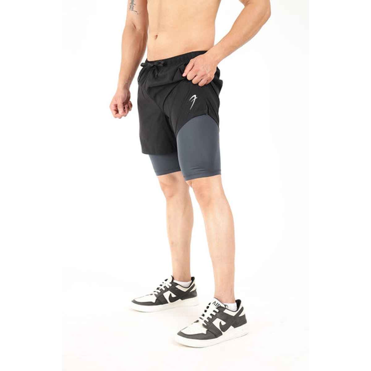 Fuaark Men's 2 in 1 5 Inch Compression Shorts | Black - M