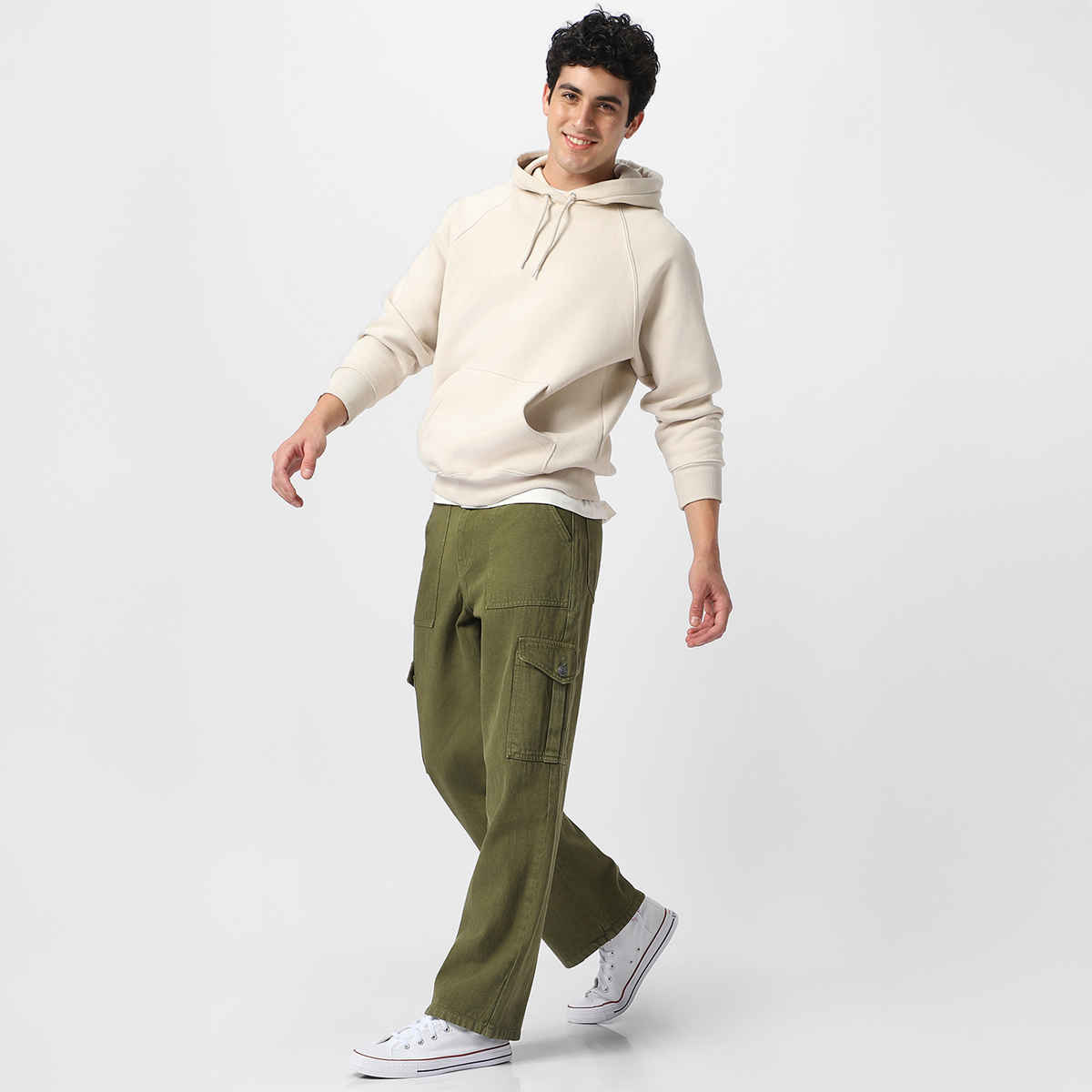 Urbano Fashion Men's Cargo Jeans Loose Baggy Fit 6 Pockets Non-Stretchable | Olive Green | 36