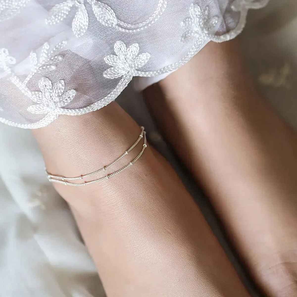 Unniyarcha Two Line Chain 92.5 Sterling Silver Anklet