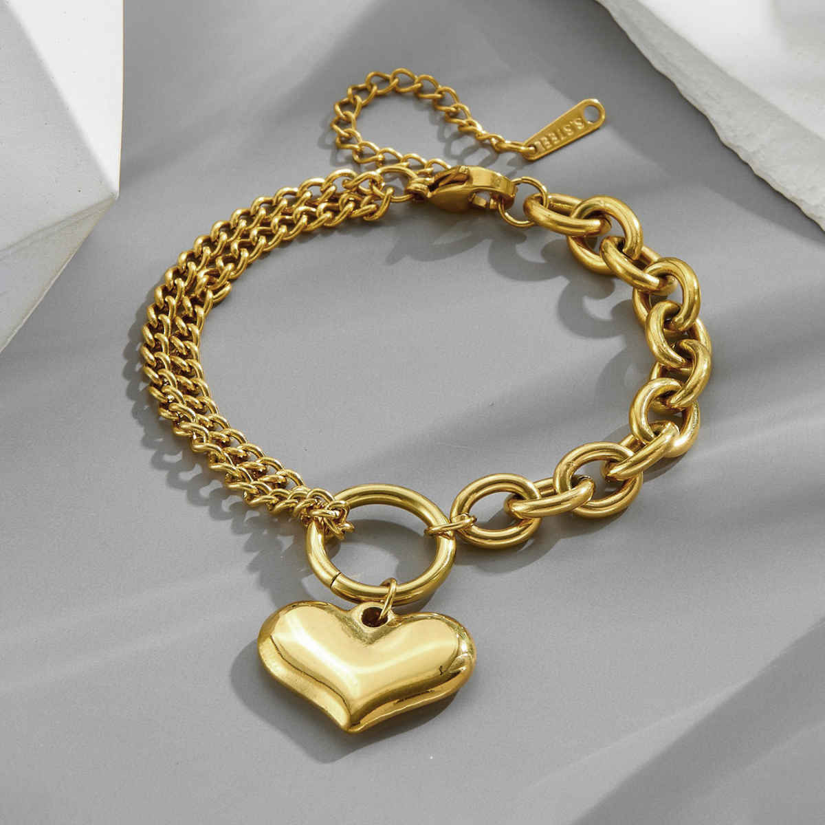 LabelShe Gold-Plated Heart Themed Charm Bracelet | LS-BNG-16166