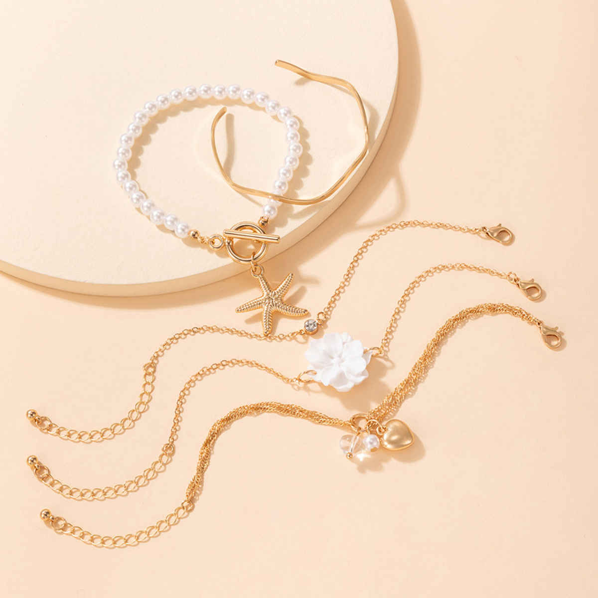 Jewels Galaxy Gold Plated Contemporary Stackable Korean Bracelet Combo (1 Pack 5 Bracelets)