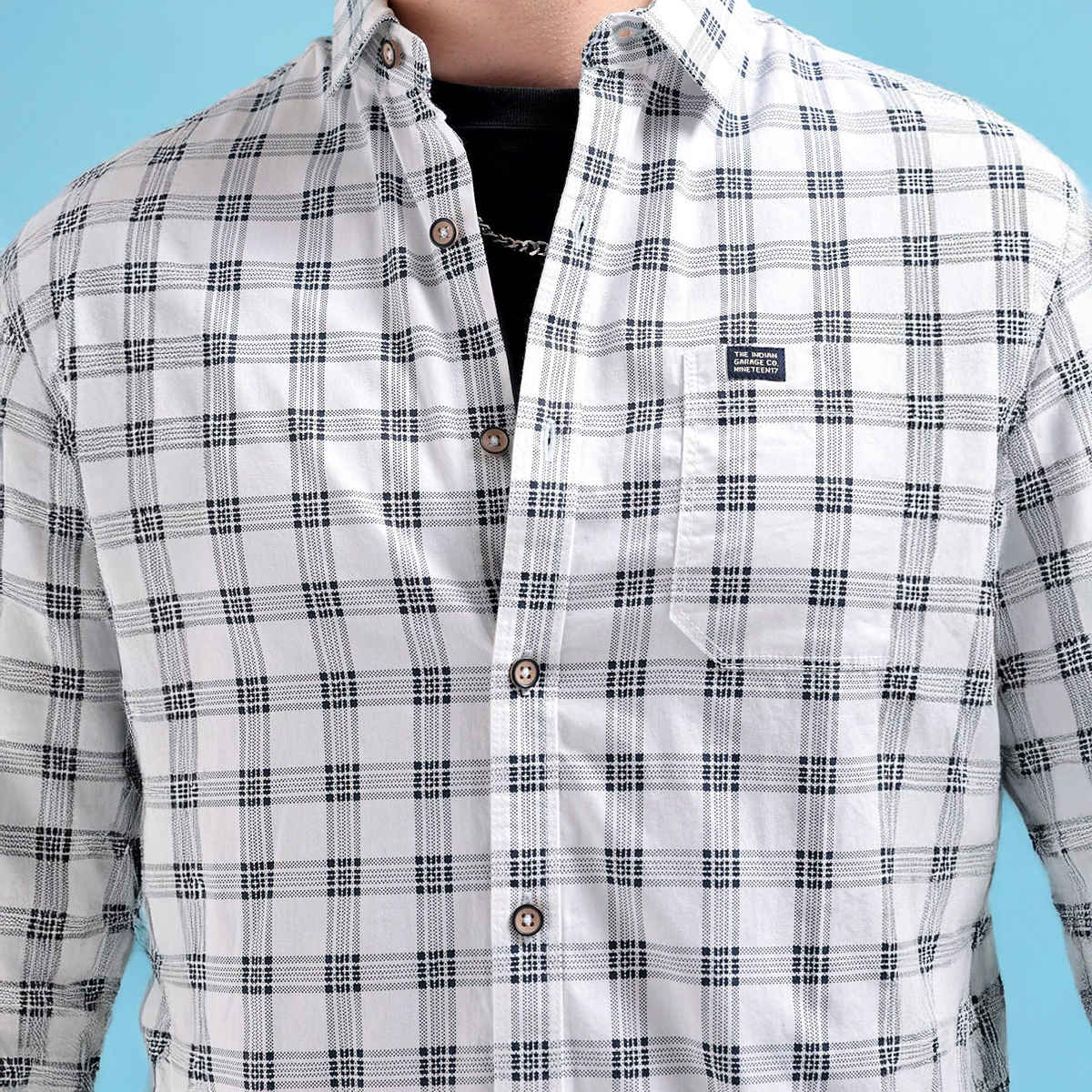 The Indian Garage Co Men's Slim Fit Checkered Casual Shirt | White - 2XL