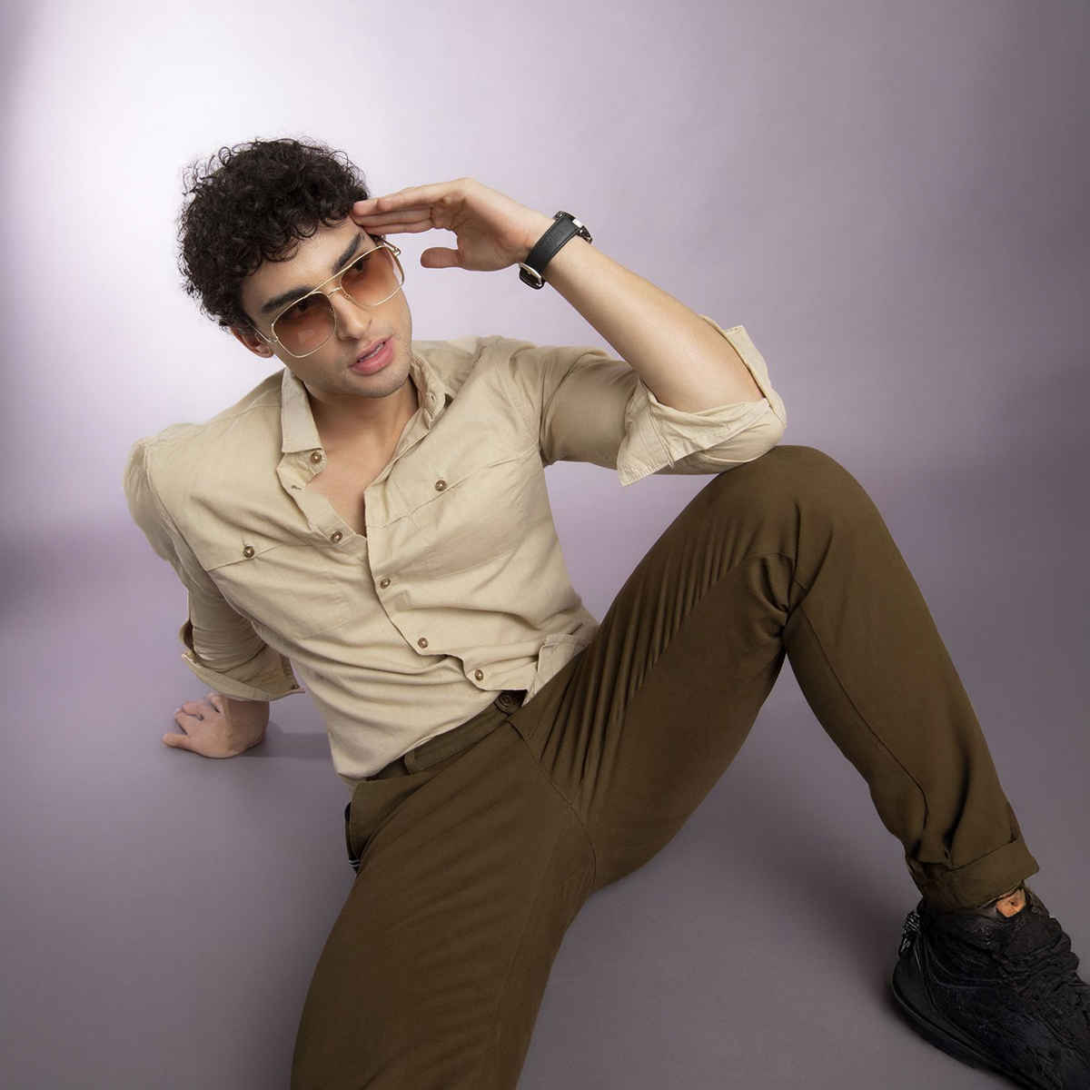 The Indian Garage Co Men's Slim Fit Solid Casual Shirt | Beige - XL