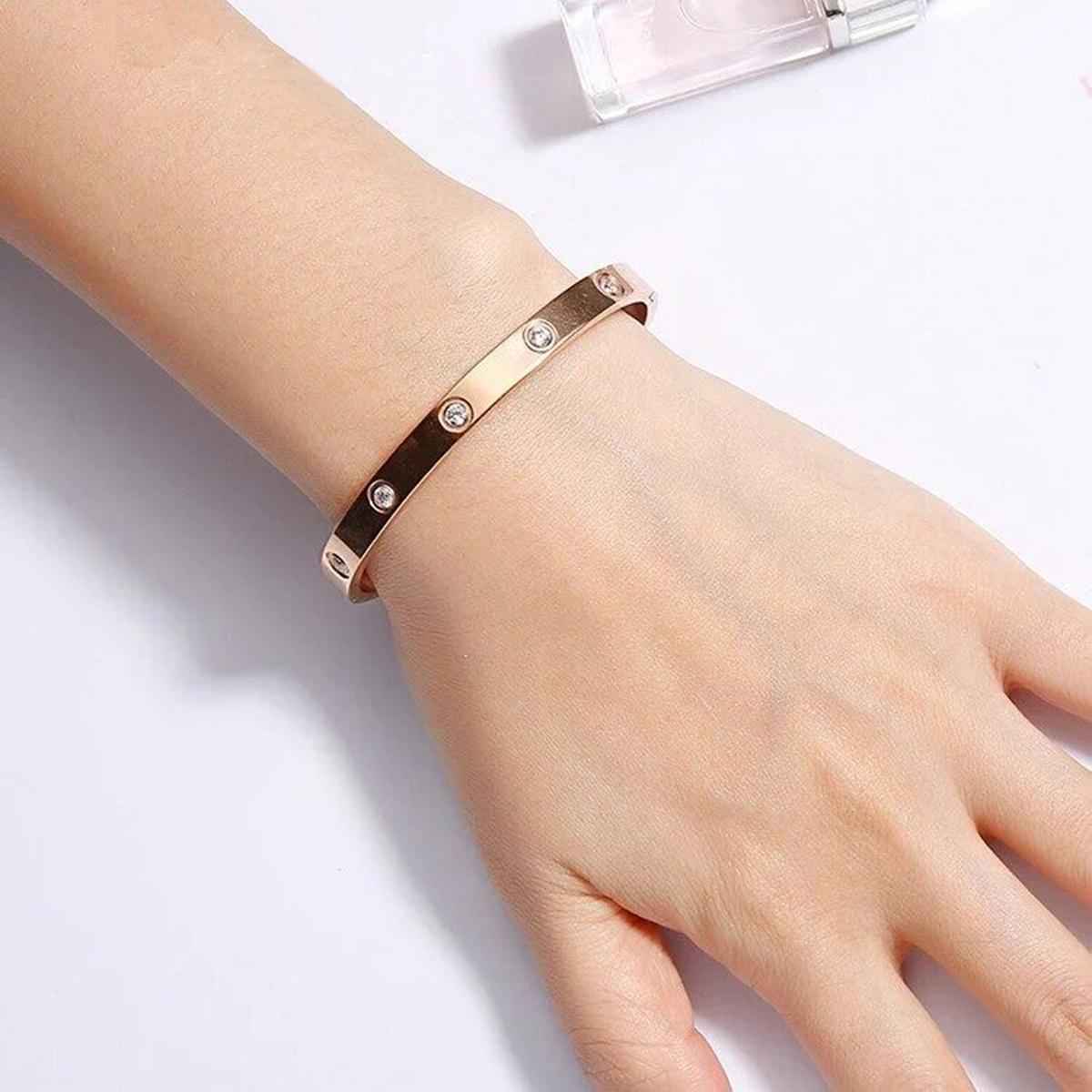 Designs & You Stainless Steel Rose Gold-Plated Ad Stones Bracelet