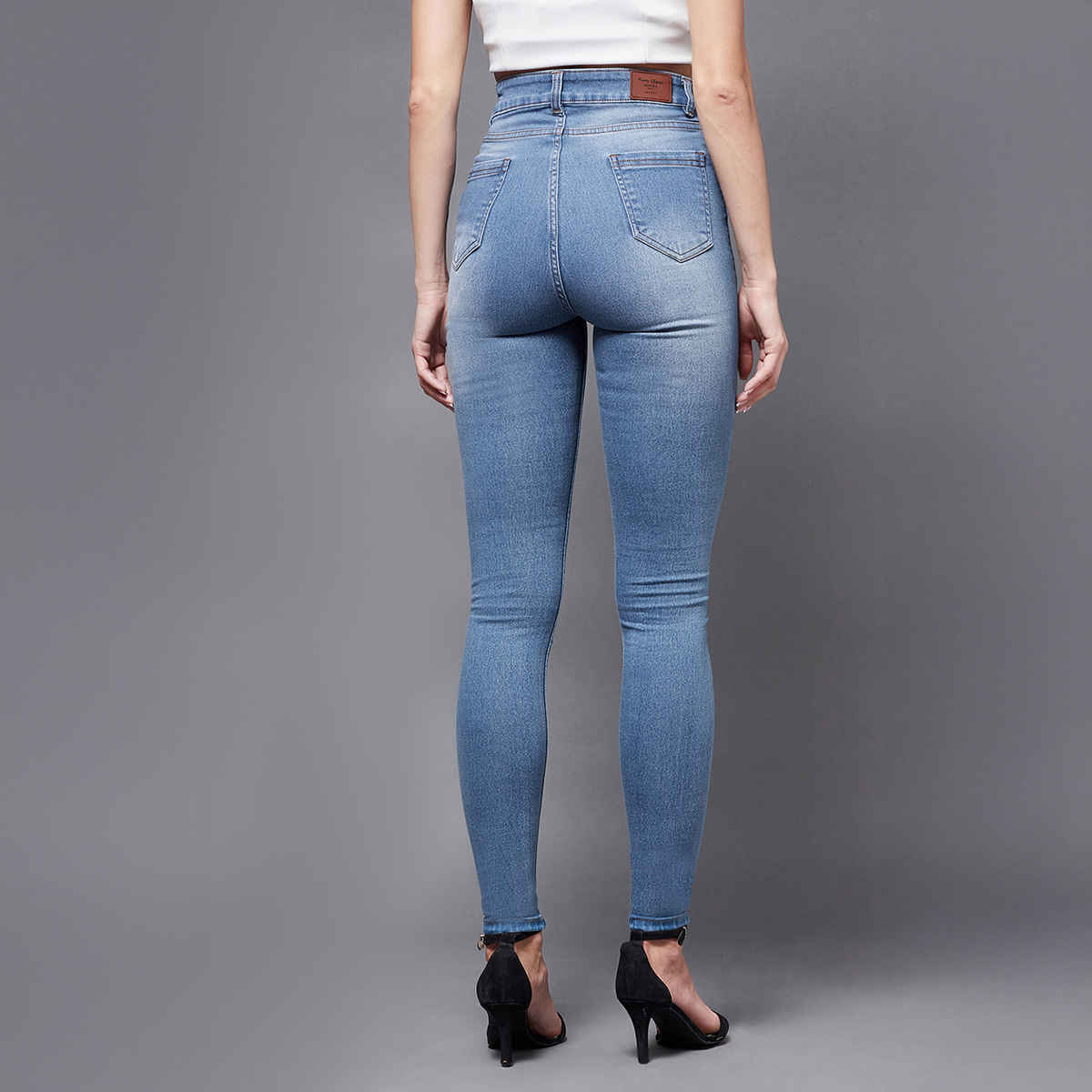 Miss Chase Women Skinny High Rise Mild Distress Regular Stretchable Denim Jeans | Blue | 32