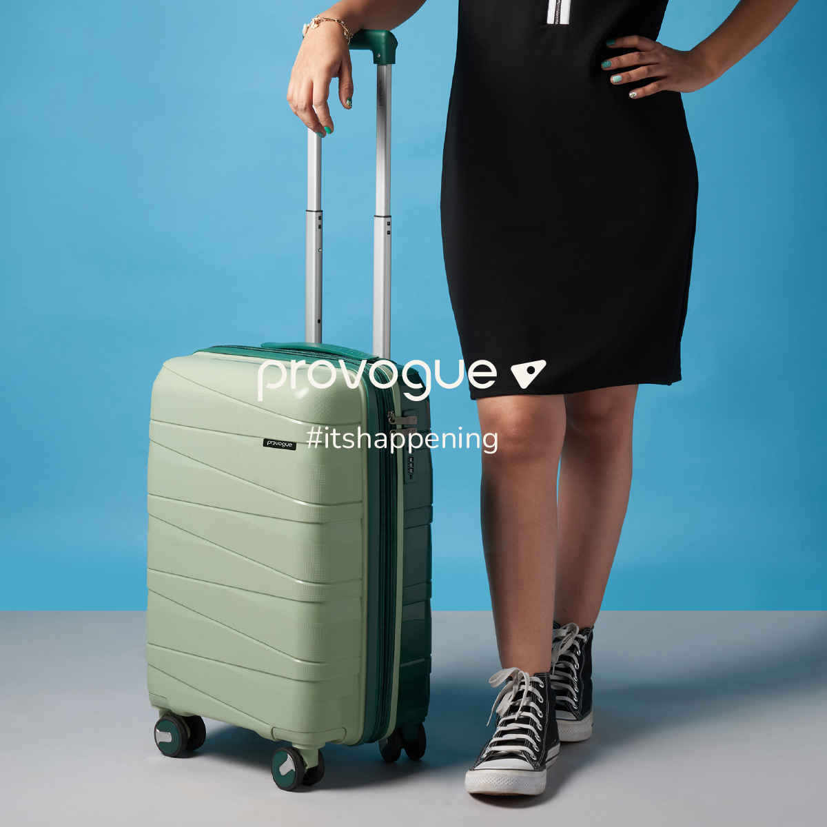 Provogue Azure Hard-Sided PP Cabin Luggage Trolley Bag | Laurel Green-Hunter Green - 55 cm