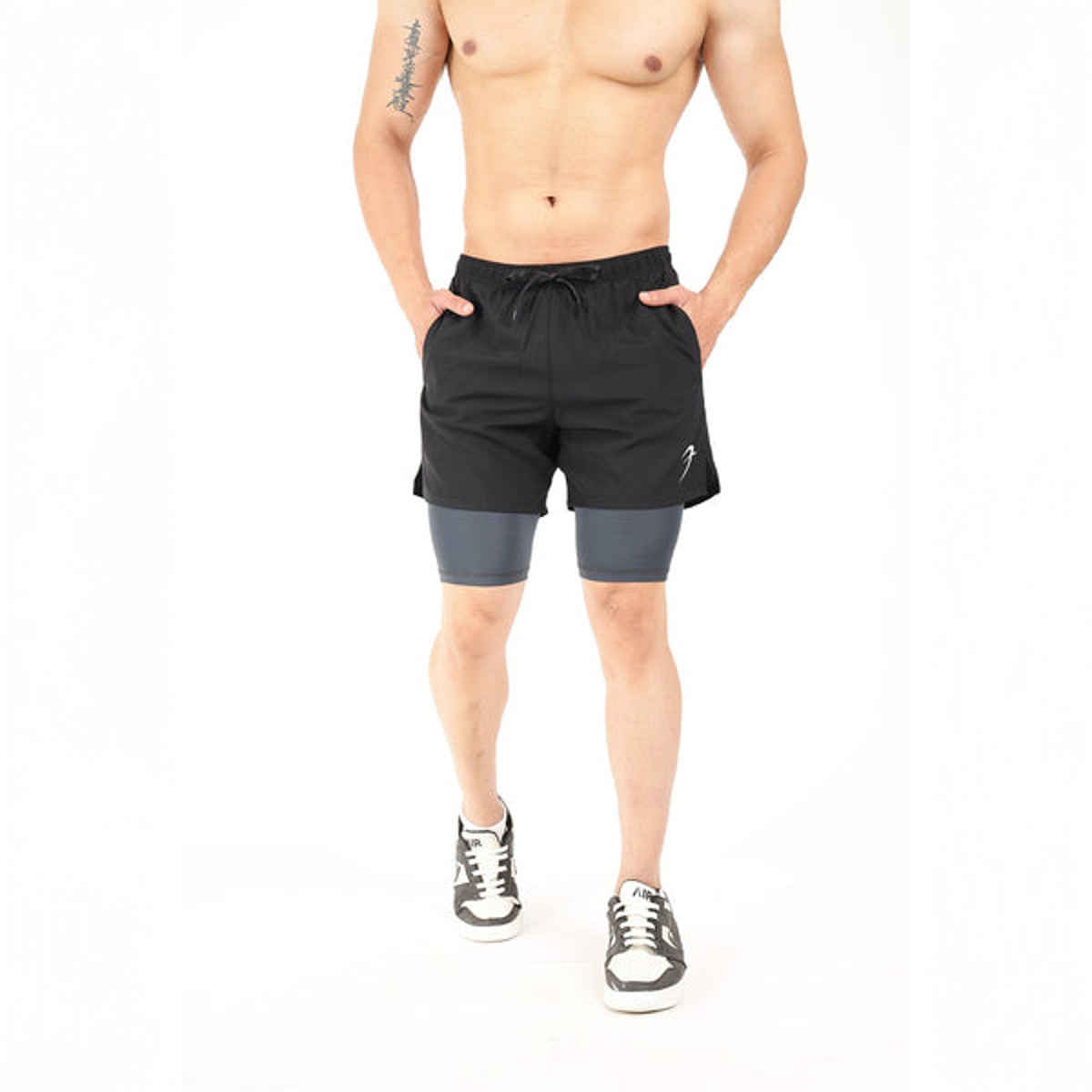 Fuaark Men's 2 in 1 5 Inch Compression Shorts | Black - M