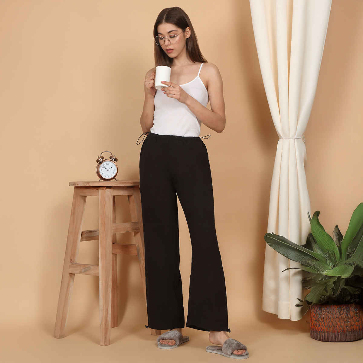 Sweet Dreams Women Solid Pyjama - XL | F - Lap - 4259 Black