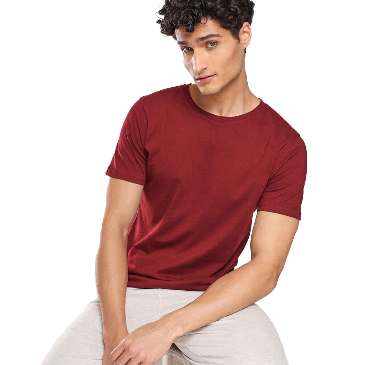 Nobero Men's Plain Classic Fit T-shirt | Wine Red - L