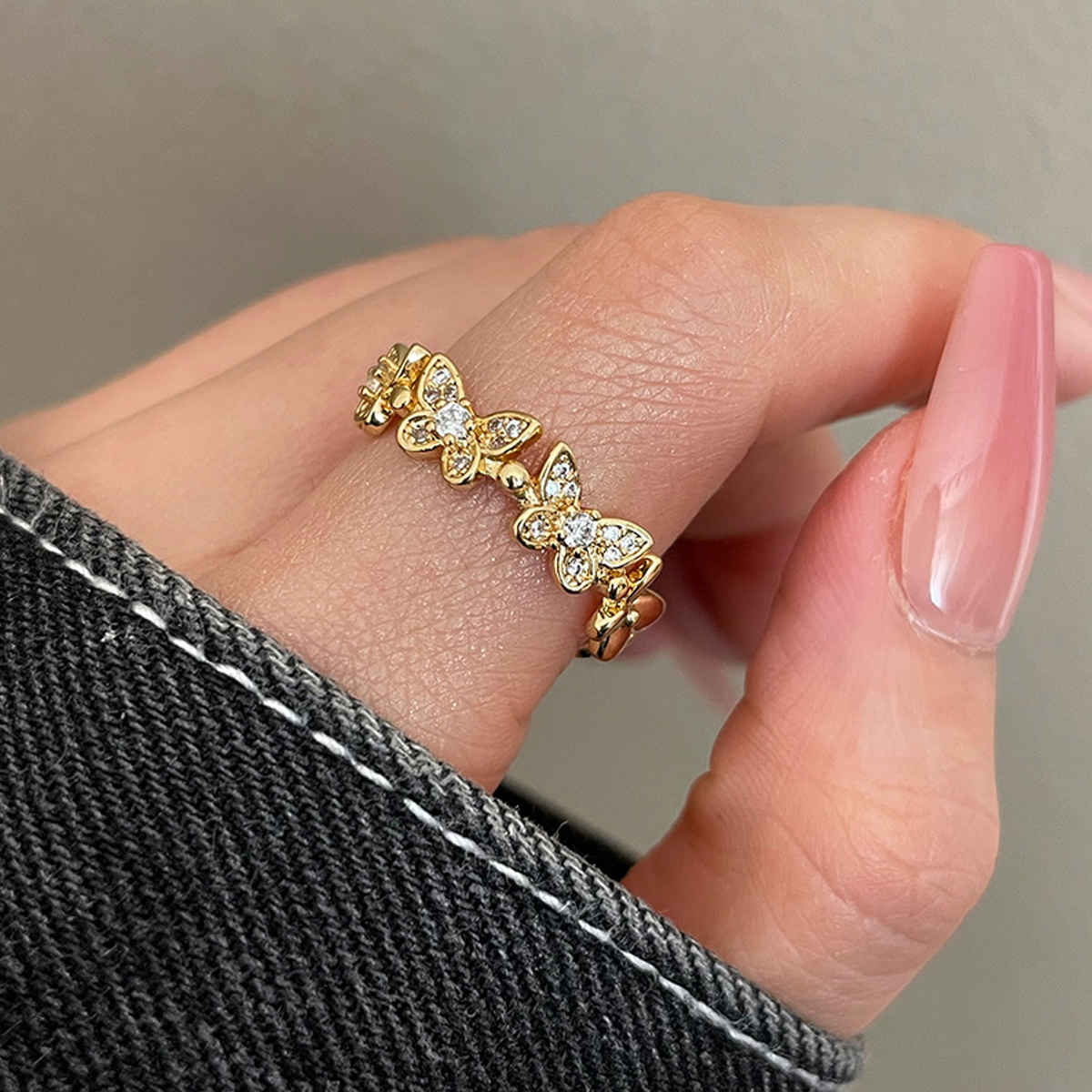 Label She Gold Plated Stainless Steel Butterfly Adjustable Ring | LS-RNG-72178