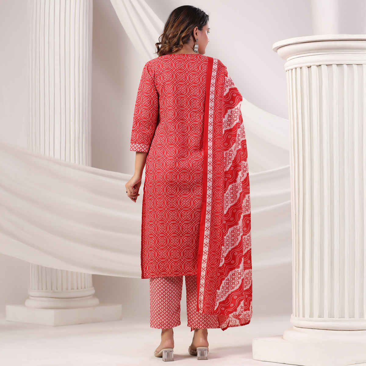 Indo Era Women's Printed Straight Kurta Pant with Dupatta set | KH0MR10930 | Maroon - M