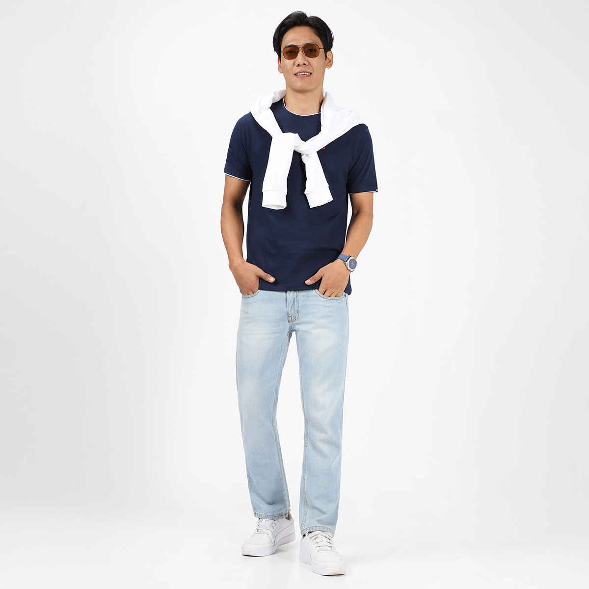 Urbano Fashion Men's Slim Fit Solid Round Neck Half Sleeve Cotton T-Shirt | Navy Blue - S