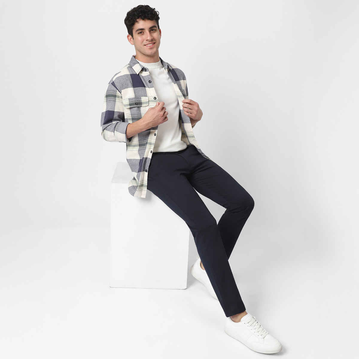 Urbano Fashion Men's Navy Blue Cotton Slim Fit Casual Chinos Trousers Stretch-30