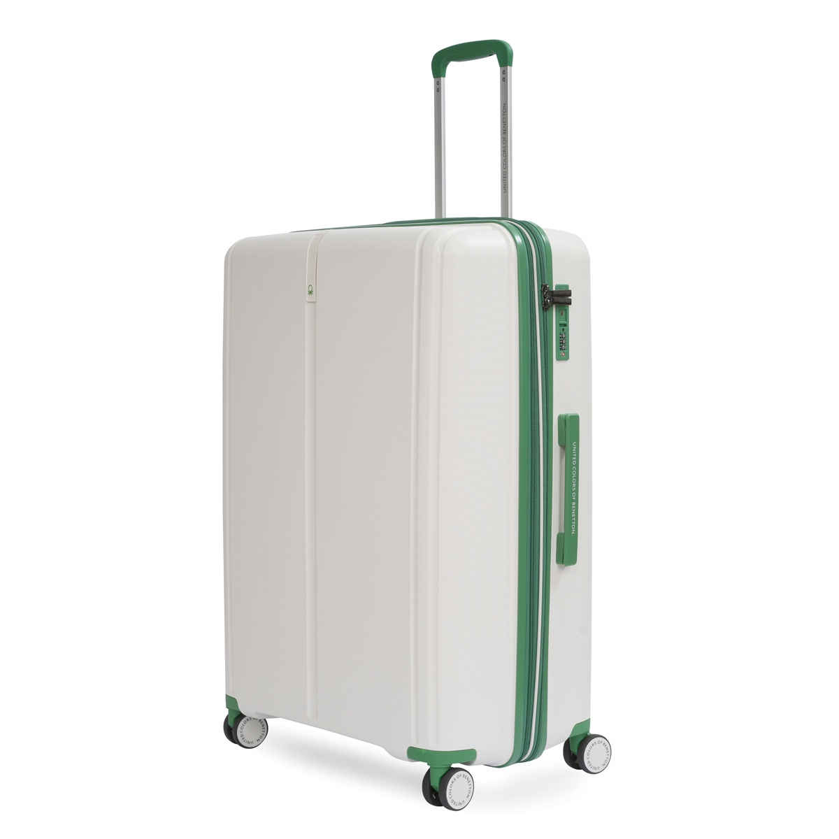 United Colors Of Benetton Solid Polycarbonate 137L Retractable Hard Luggage Trolley Bag | White - M